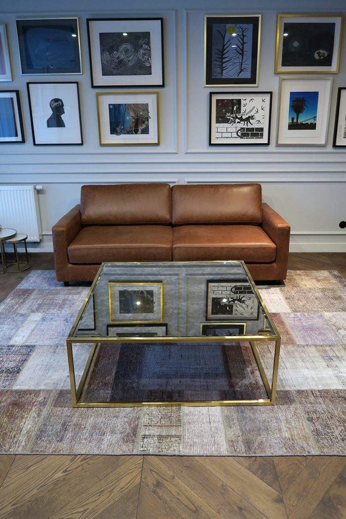 Brass side tables We produce side tables with brass frames and tops made of antique mirrors.